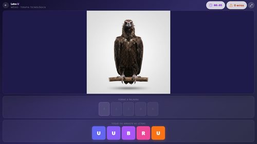 Tela de um jogo de formar palavras com imagens