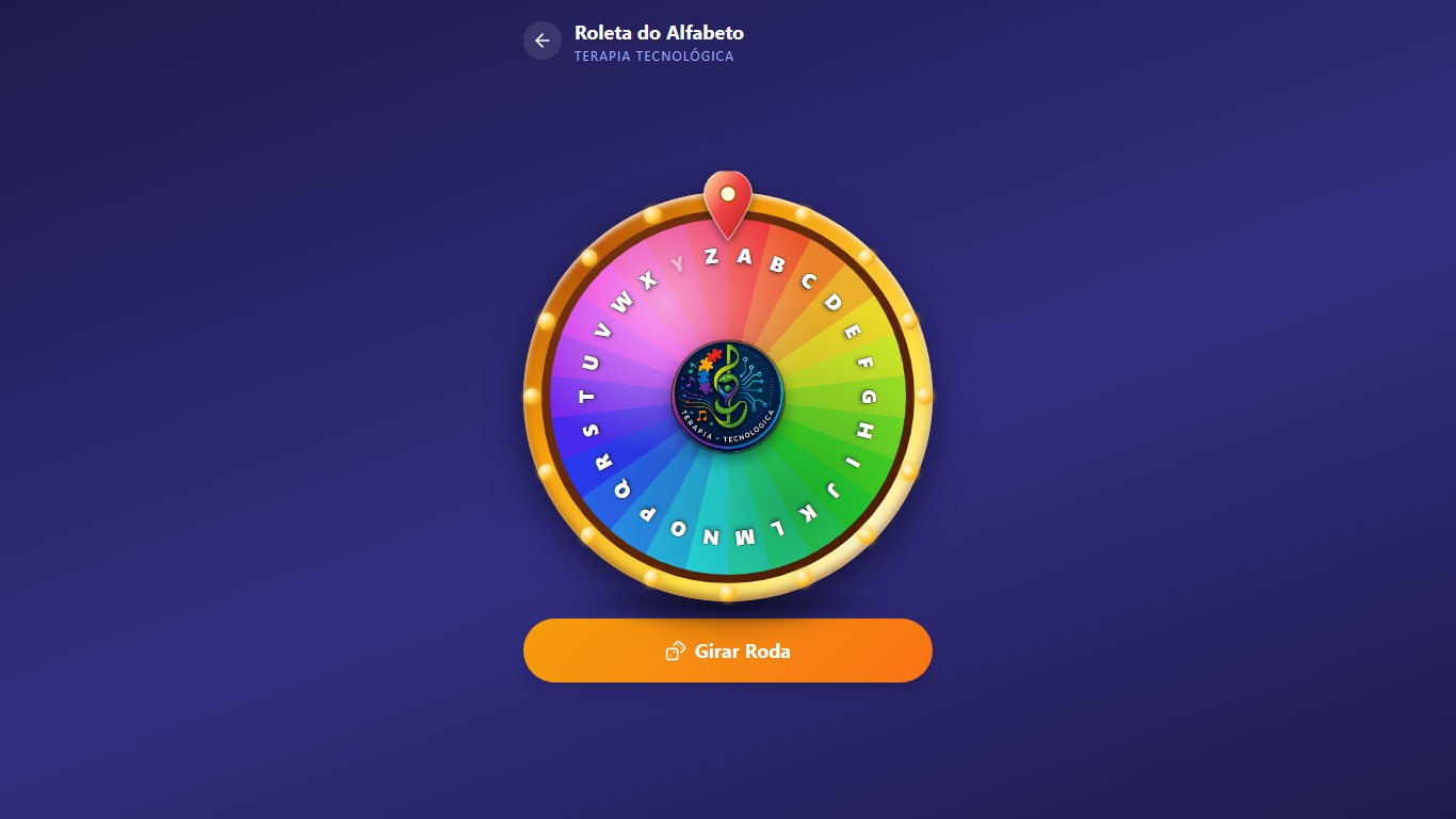 Tela do jogo Roleta do Alfabeto com o menu principal